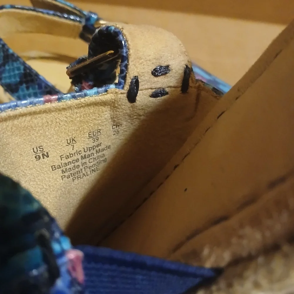 Naturalizer wedge sandals Women 9N Blue Pink Aqua Burlap Wedge - Picture 5 of 6